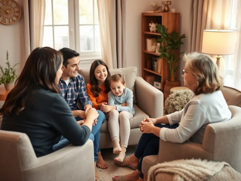 A heartwarming image showing a family participating in a therapy session, emphasizing the importance of family involvement in the recovery process at Madrona Recovery.